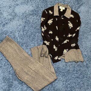 Vintage Floral Blouse and Pants Set